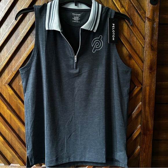 Peloton Tops - Peloton Charcoal Sleeveless Polo with White Accents